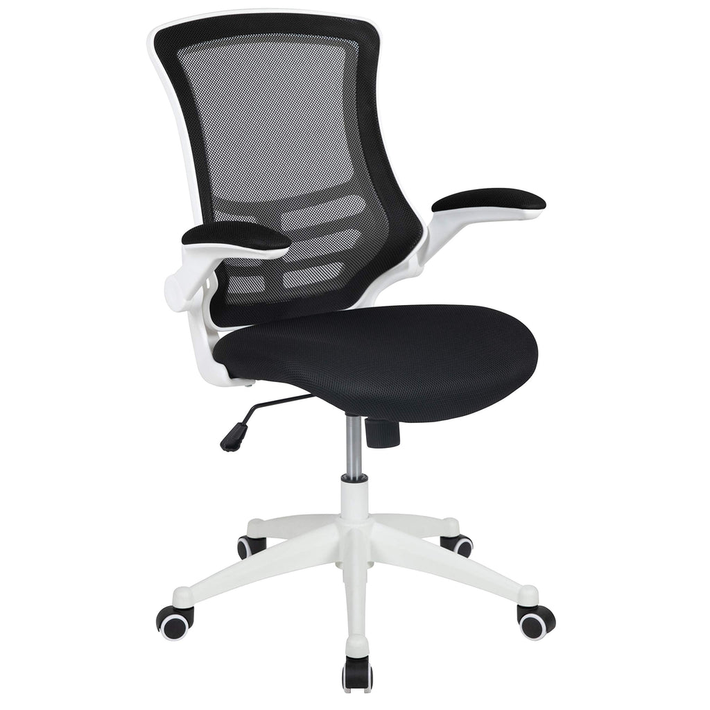 Flash Furniture Set of 4 Mid-Back Swivel Ergonomic Task Office Chairs with Flip-Up Arms, Black Mesh