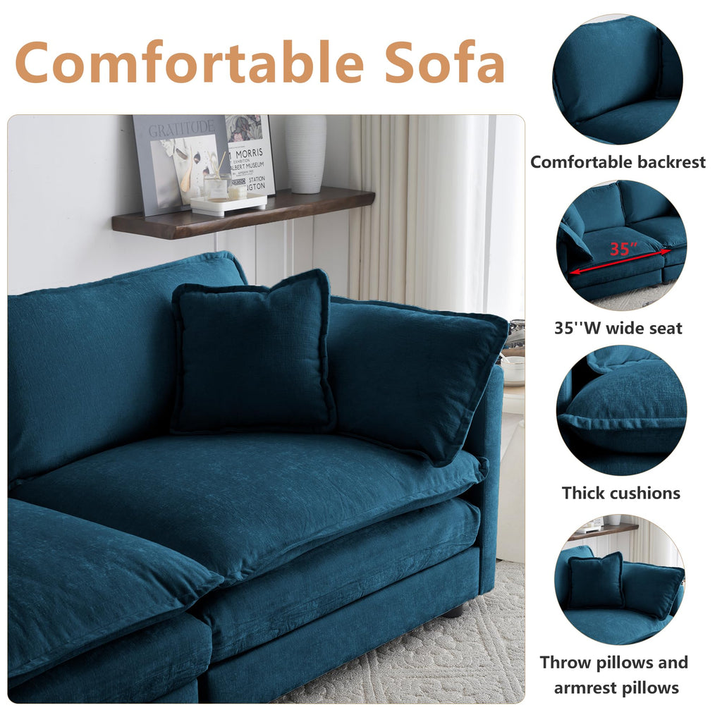 mikibama Luxury 2 Piece Loveseat Couch & Sofa Armchair Set, Modern Upholstered Chenille Cloud Couches Set Furniture with 5 Pillow for Living Room Bedroom Office Apartment, Evergreen