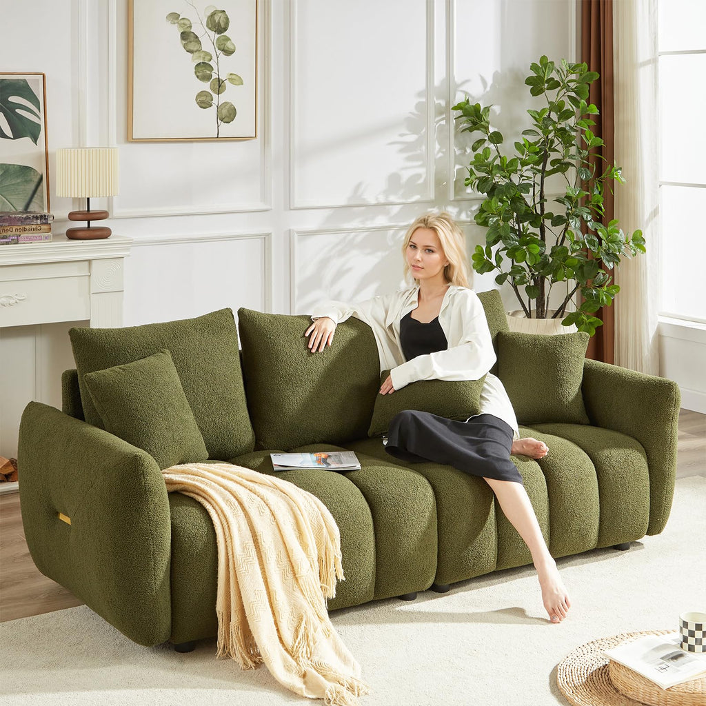 Antetek Teddy Fabric Sofa Set for Living Room, 2 Pieces Modern Deep Seat Oversized 3-Seater Cloud Boucle Couch for Bedroom, Office, Apartment, Furniture Set, 78-inch, Black (2 Pieces)