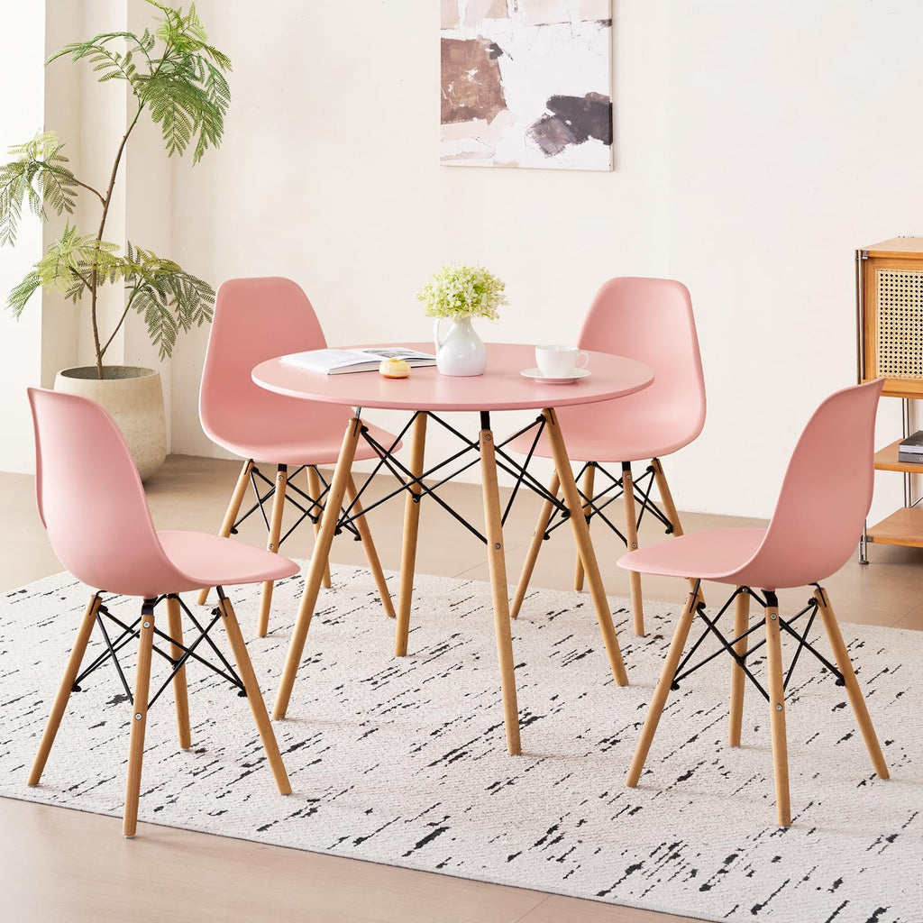 5-Piece Round Dining Set, 35.5" Black Table & Light Gray Chair