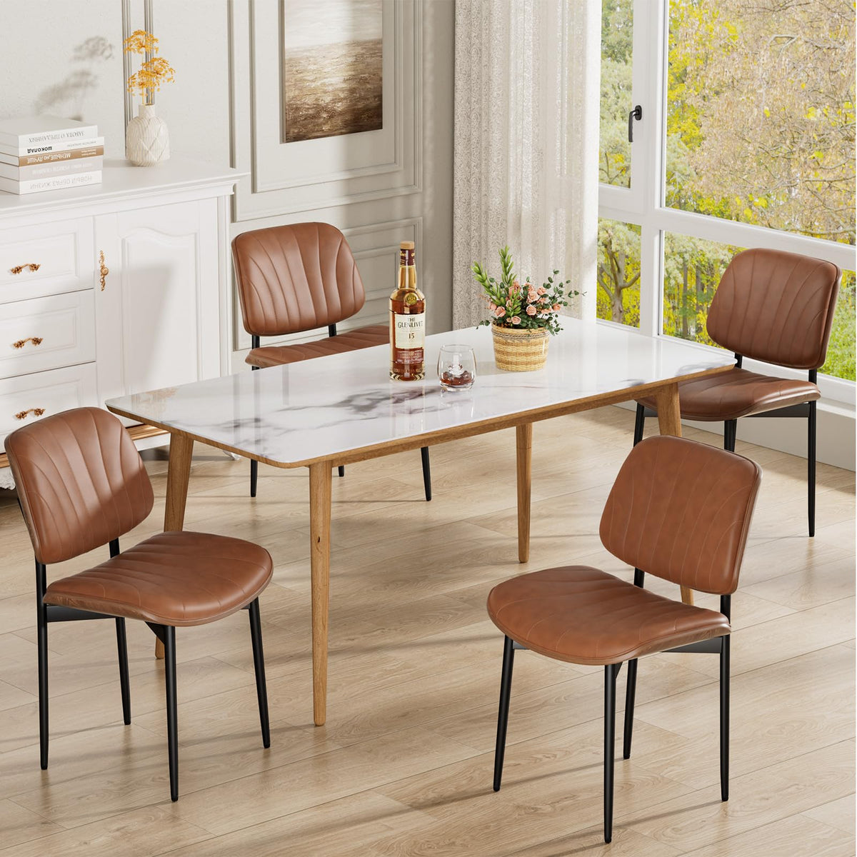 REONEY Dining Chairs Set of 4, Mid-Century Modern Kitchen Chairs, Black