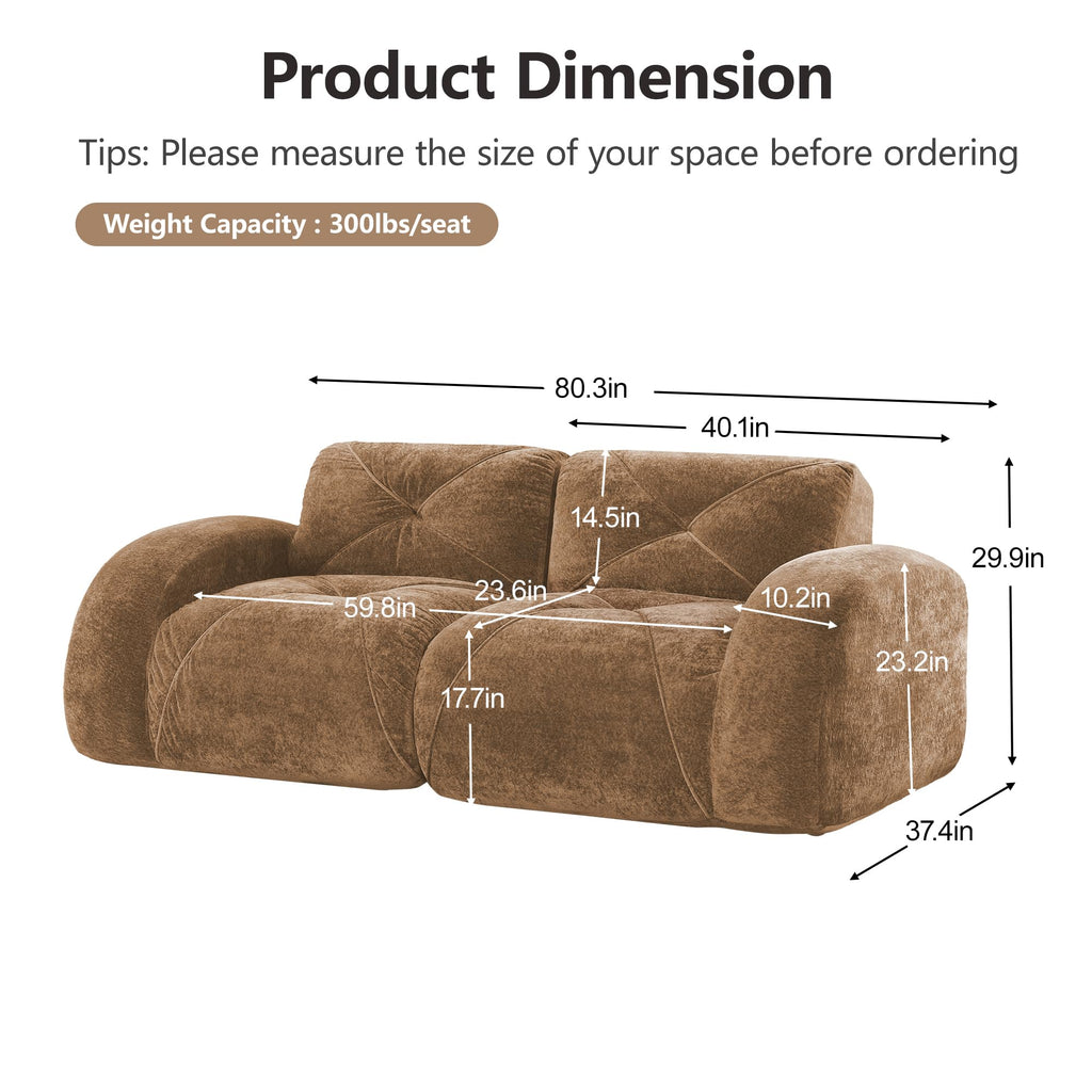 80" Sectional Modular Cloud Couch, Boneless Couch, Loveseat Red