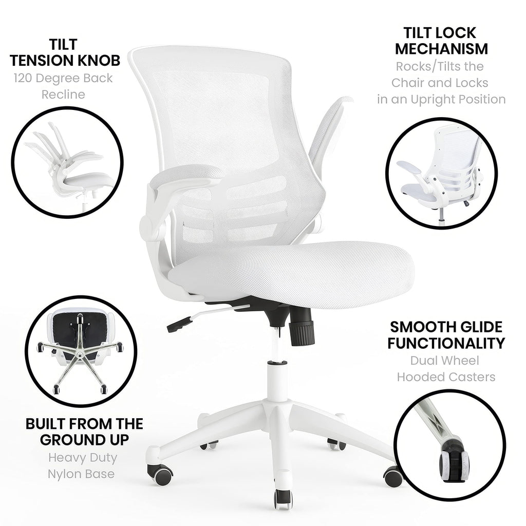 Flash Furniture Set of 4 Mid-Back Swivel Ergonomic Task Office Chairs with Flip-Up Arms, Black Mesh