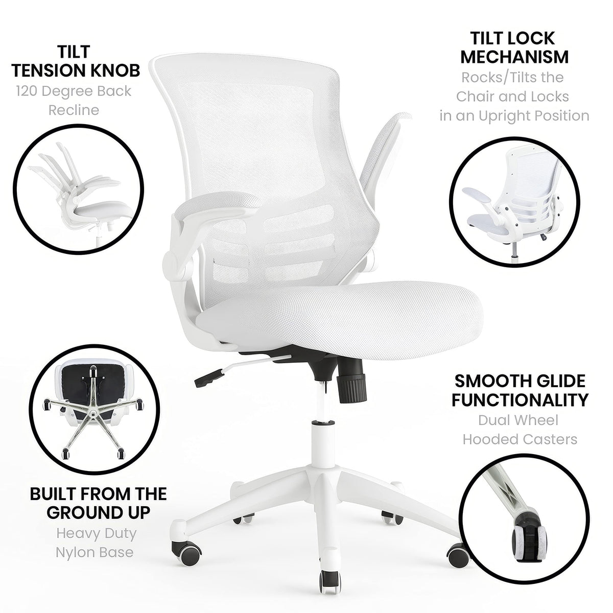 Flash Furniture Set of 4 Mid-Back Swivel Ergonomic Task Office Chairs with Flip-Up Arms, Black Mesh