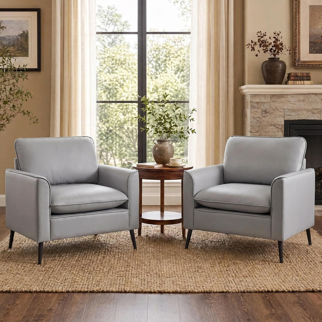 TYBOATLE Accent Chairs Set of 2, Faux Leather Arm Chairs (Grey, 2)