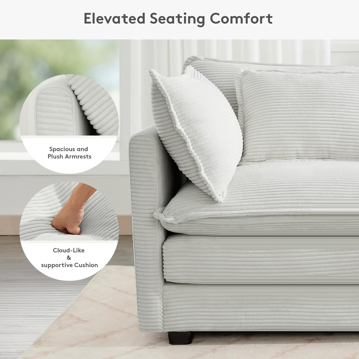 ROWHY 41'' Single Armchair with Ottoman, Modern Corduroy Cloud Couch with Convertible Chaise, Upholstered Sofa Set for Living Room, Green