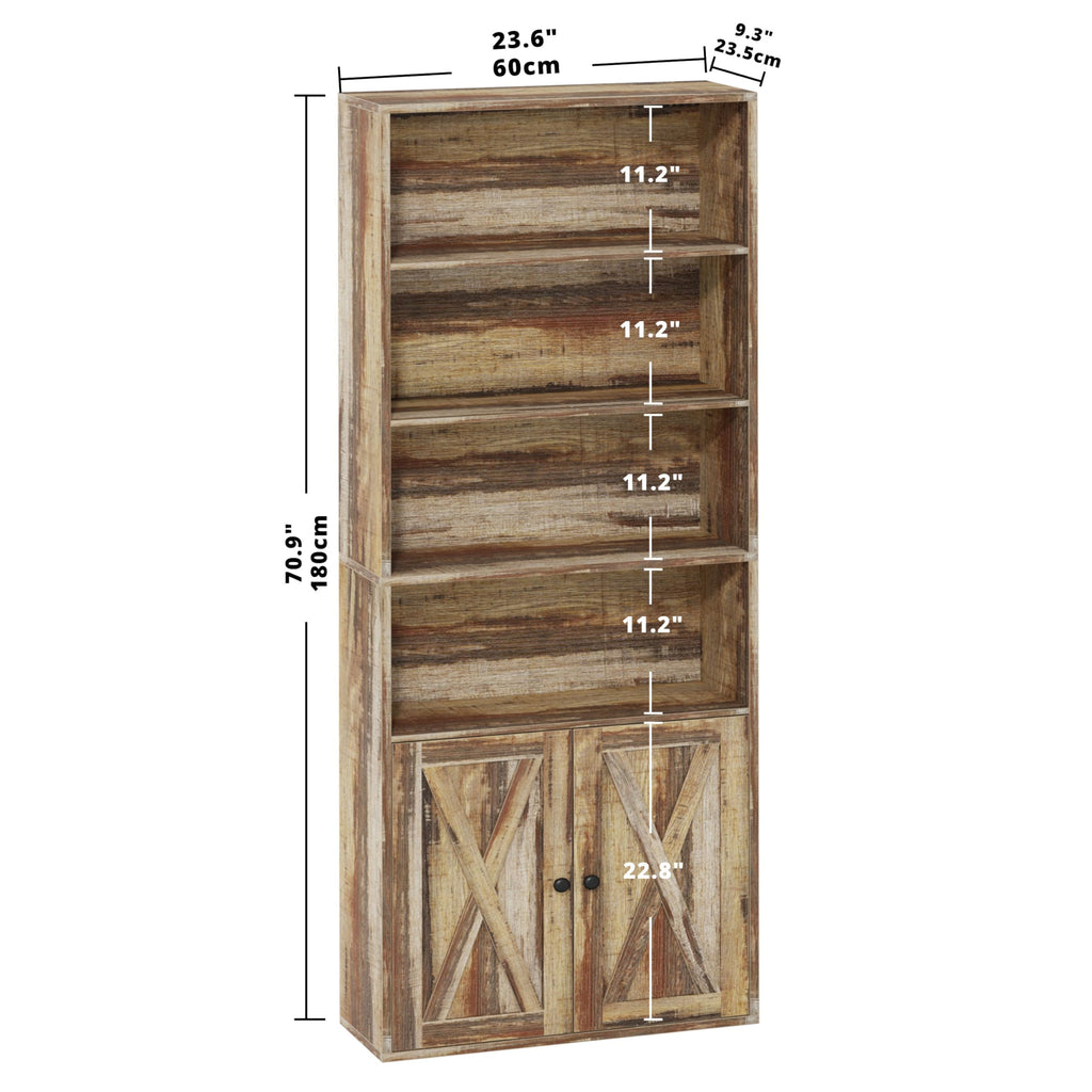 IRONCK Industrial Bookshelves and Bookcases with Doors Floor Standing 6 Shelf Display Storage Shelves 70 in Tall Bookcase for Home Office, Living Room