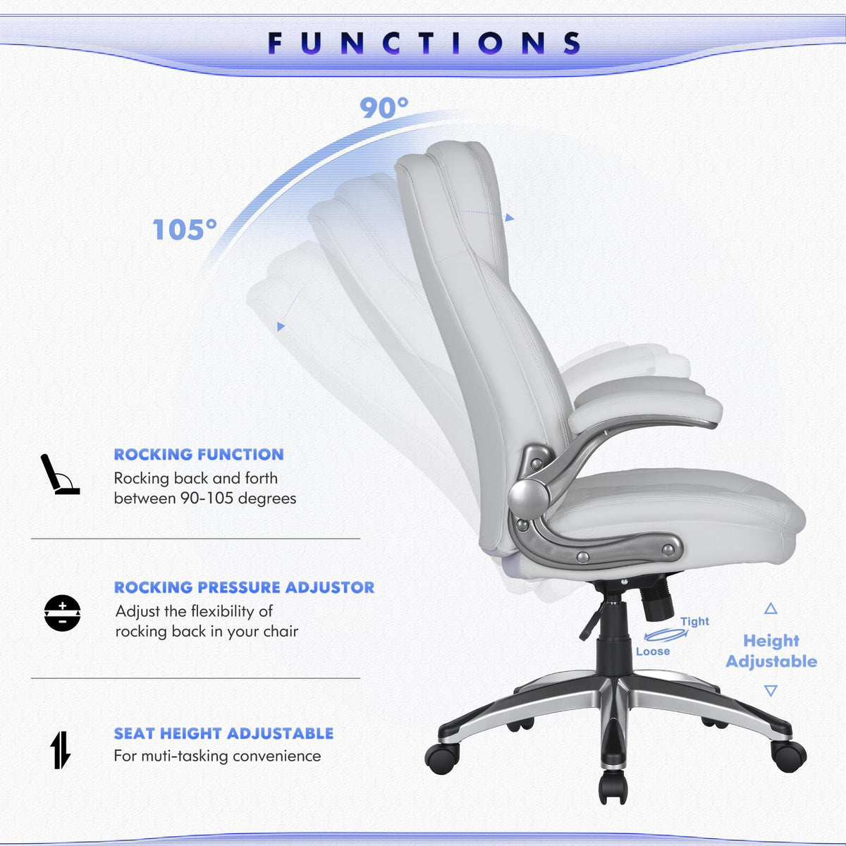 COLAMY High Back Executive Office Chairs, Ergonomic PU Leather Desk Chairs with Flip-Up Armrests, Adjustable Height, Lumbar Support, Comfortable Computer Chairs for Home Office, Set of 2