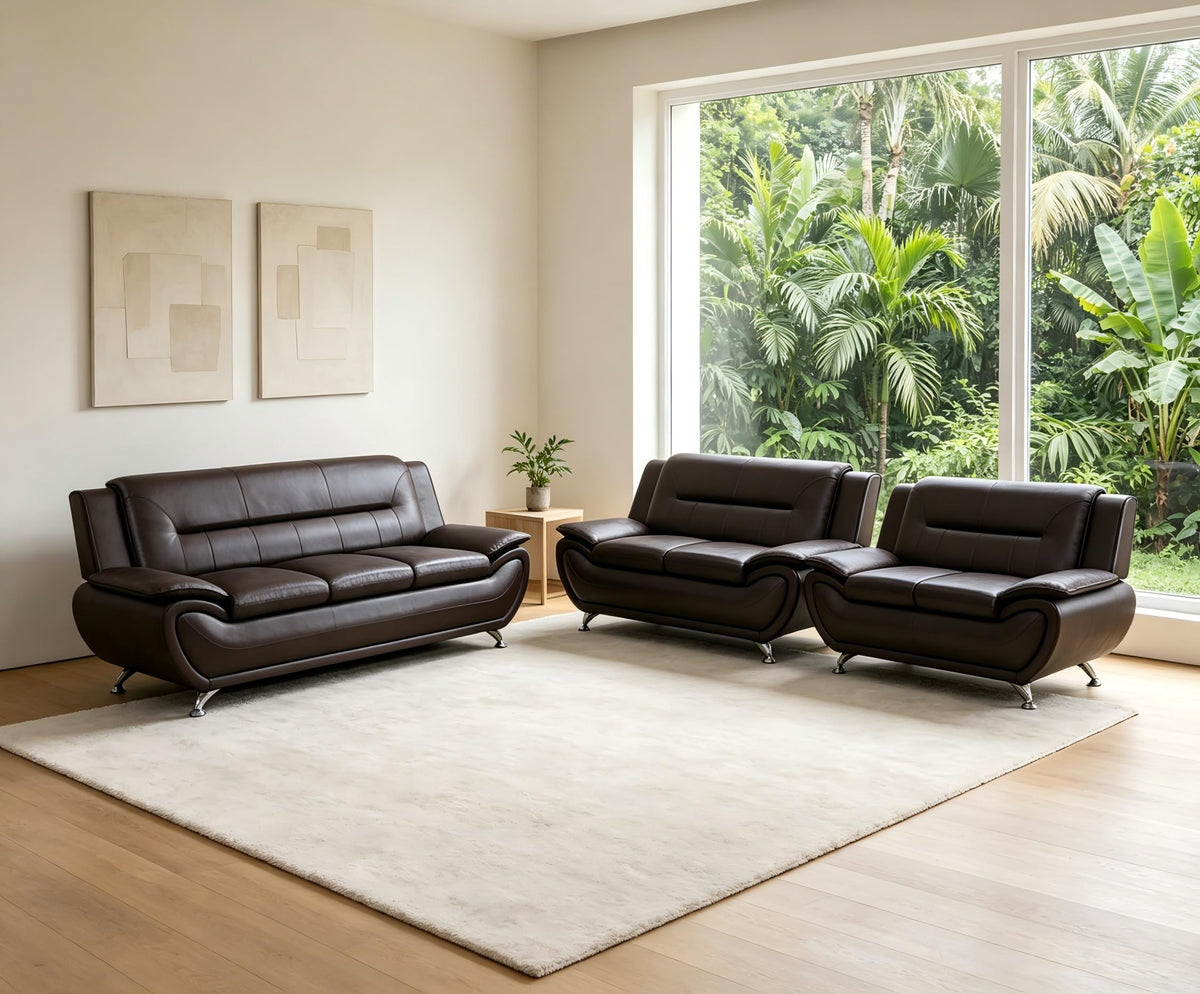 Creamy White Living Room Furniture Set, 2-Piece Modern Faux Leather Couches for Home, Living Room Sofa Sets, 3-Seater Sofa and Loveseat with Metal Feet, Couch Set for Bedroom, Hotel, Office