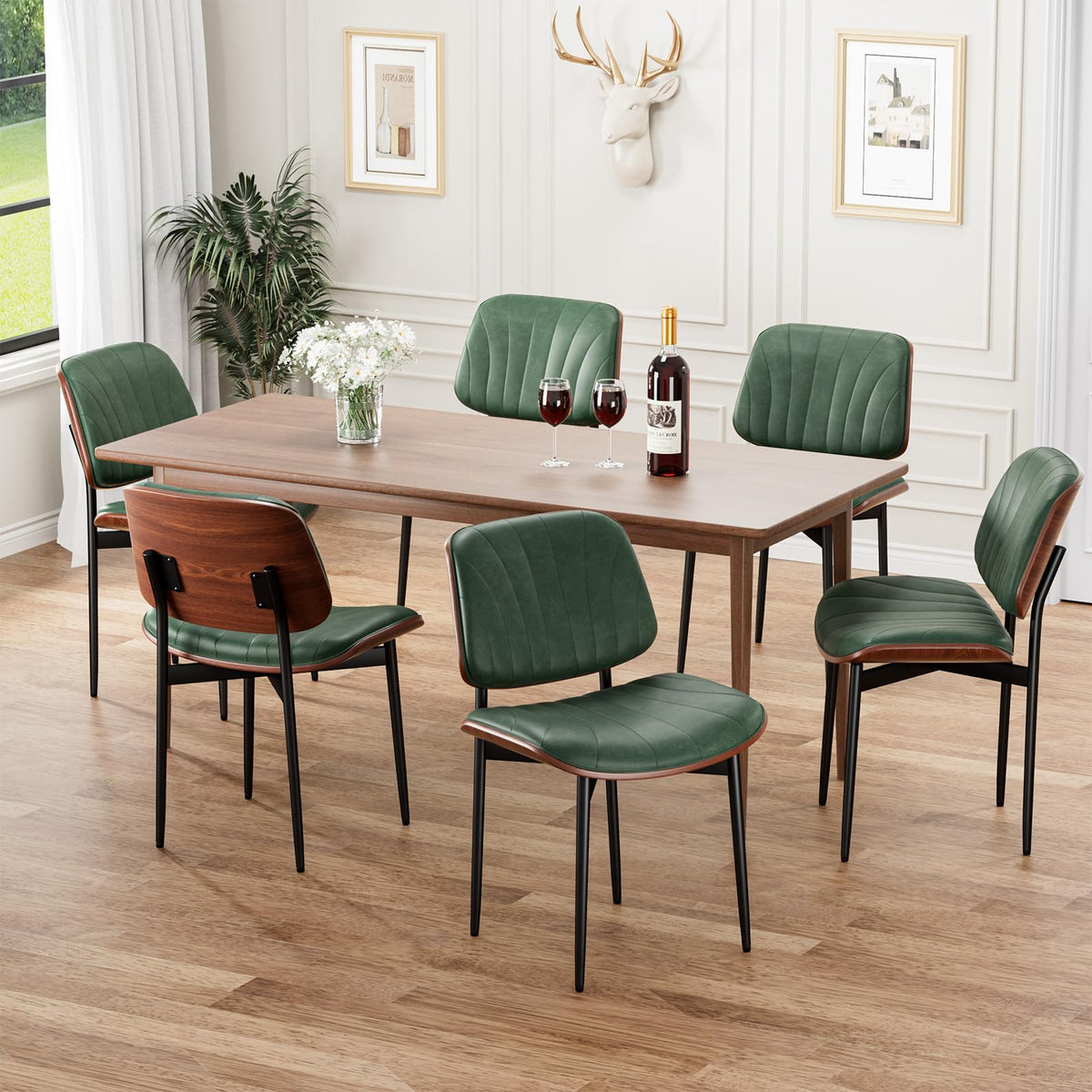 REONEY Dining Chairs Set of 4, Mid-Century Modern Kitchen Chairs, Black