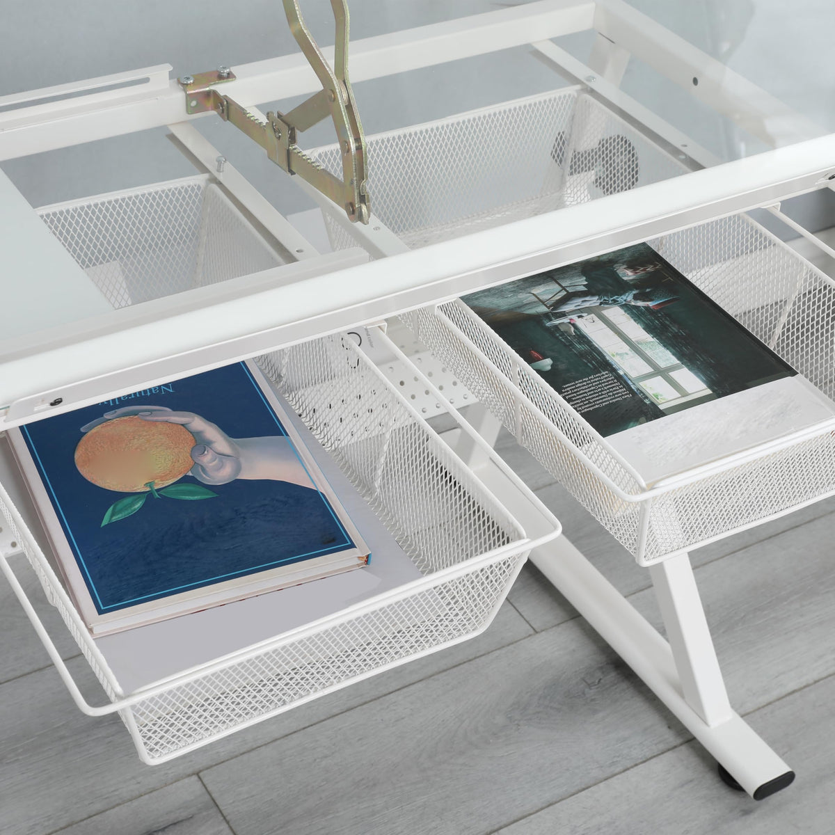 Adjustable Drafting Table with Stool, 0-75Â° Tilting Art Desk, White