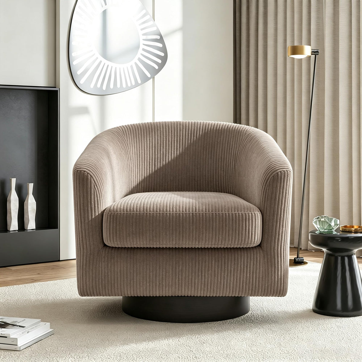 Faux Leather Swivel Accent Chairs Set of 2, Barrel Armchair, Brown