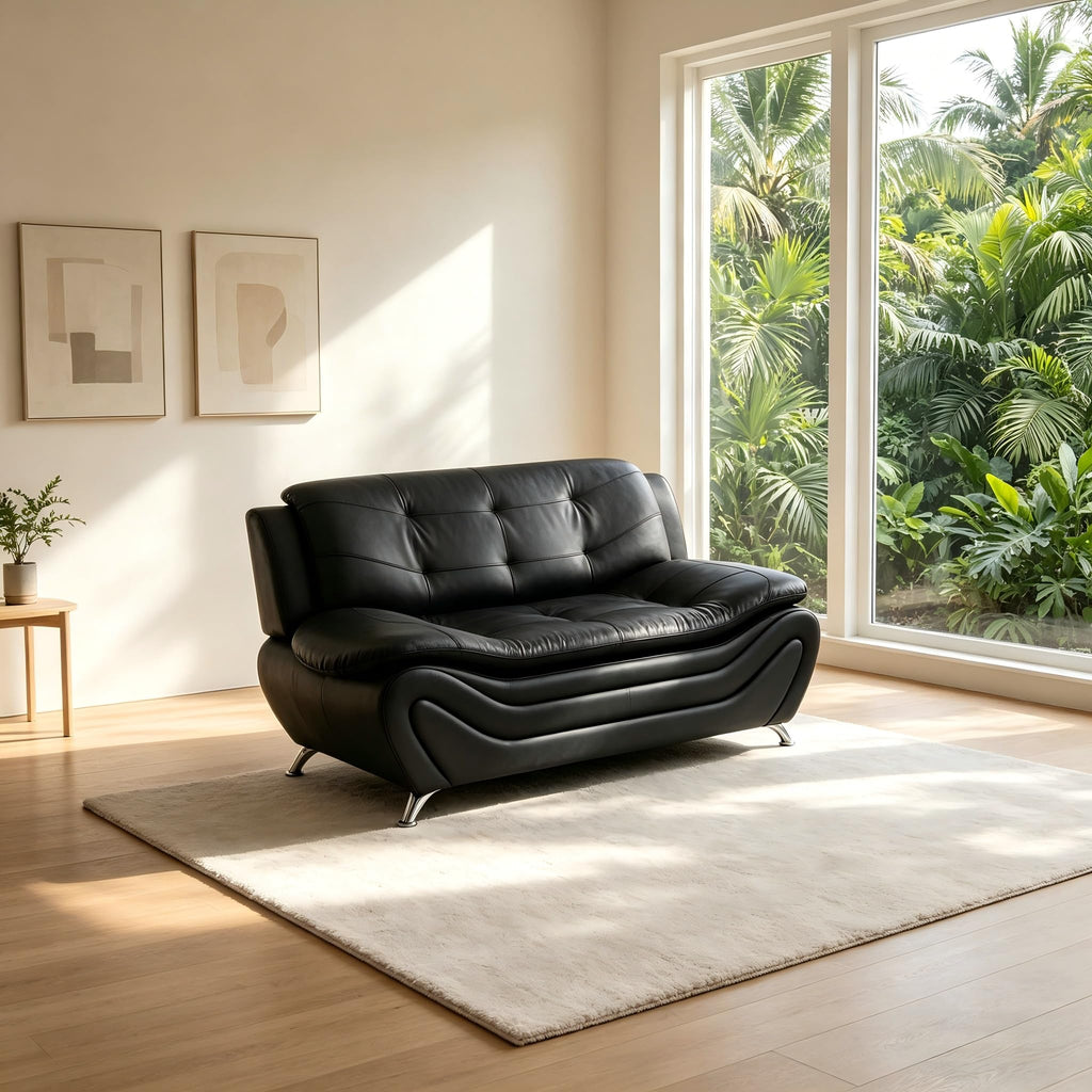 Creamy White Living Room Furniture Set, 2-Piece Modern Faux Leather Couches for Home, Living Room Sofa Sets, 3-Seater Sofa and Loveseat with Metal Feet, Couch Set for Bedroom, Hotel, Office