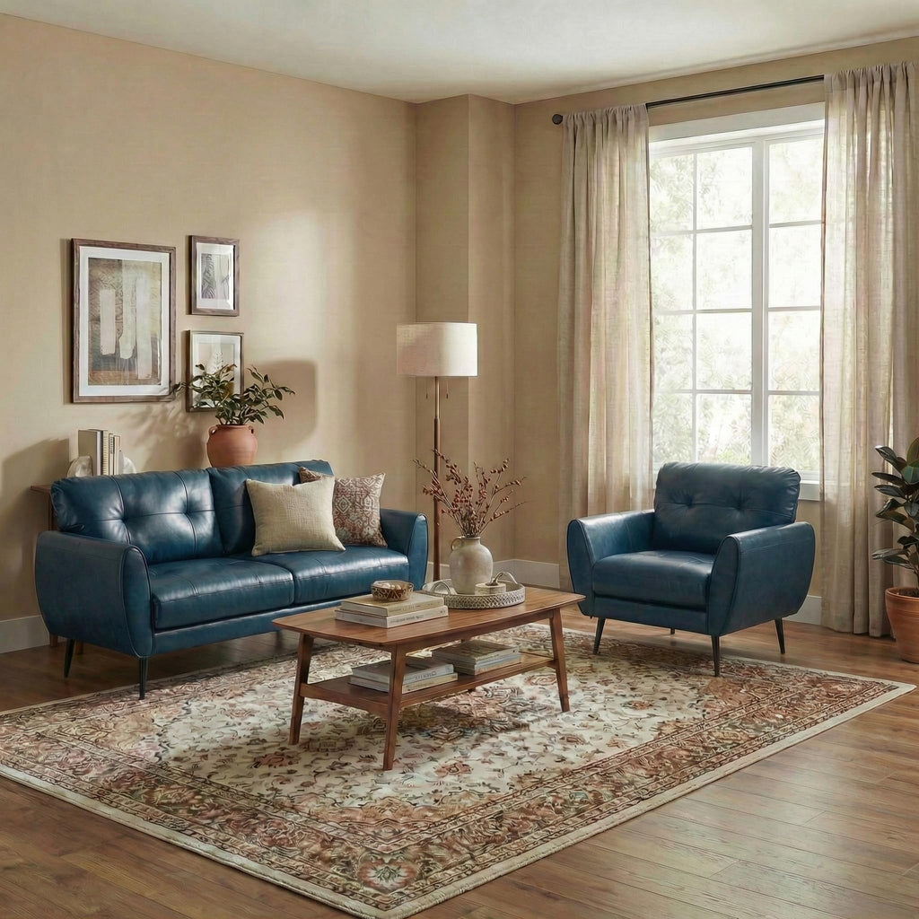 TYBOATLE 2 Piece Furniture Sets, Small Loveseat for Living Room, White Faux Leather Couch Mid Century Modern Tufted Mini Sofa Comfy Office 2 Seat Love Seat for Small Spaces Bedroom