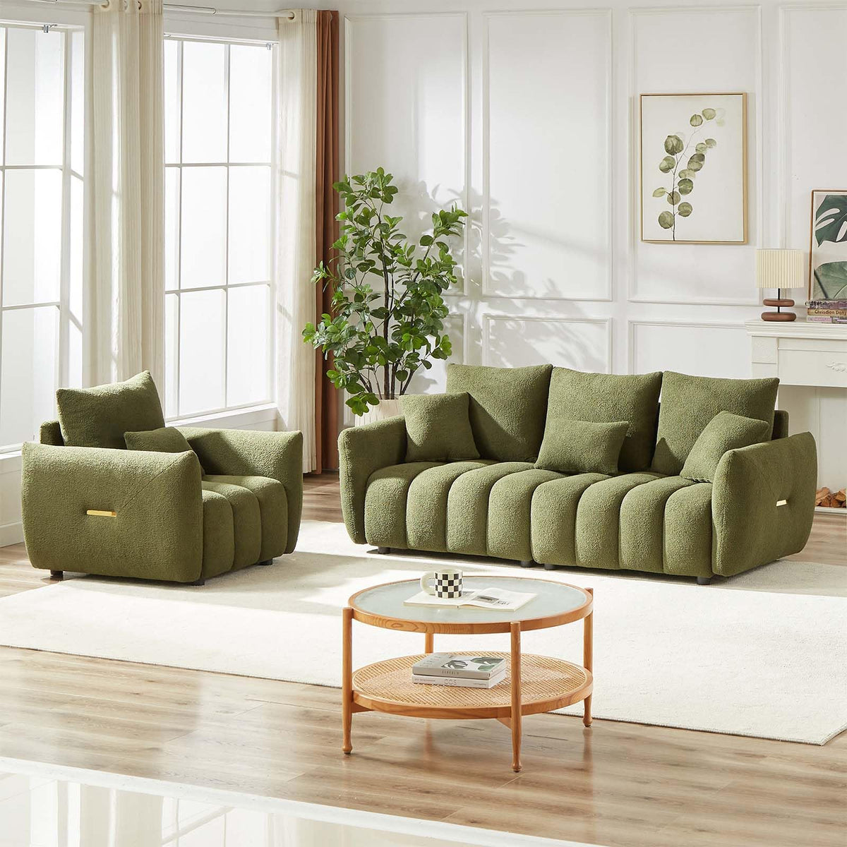Antetek Teddy Fabric Sofa Set for Living Room, 2 Pieces Modern Deep Seat Oversized 3-Seater Cloud Boucle Couch for Bedroom, Office, Apartment, Furniture Set, 78-inch, Black (2 Pieces)