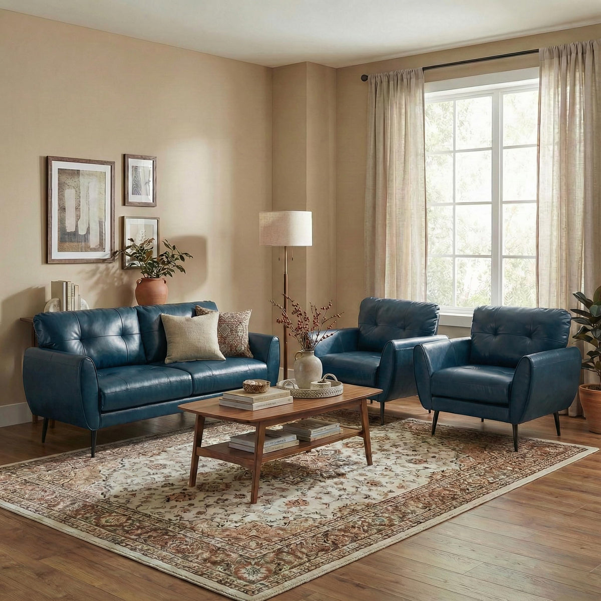 TYBOATLE 2 Piece Furniture Sets, Small Loveseat for Living Room, White Faux Leather Couch Mid Century Modern Tufted Mini Sofa Comfy Office 2 Seat Love Seat for Small Spaces Bedroom