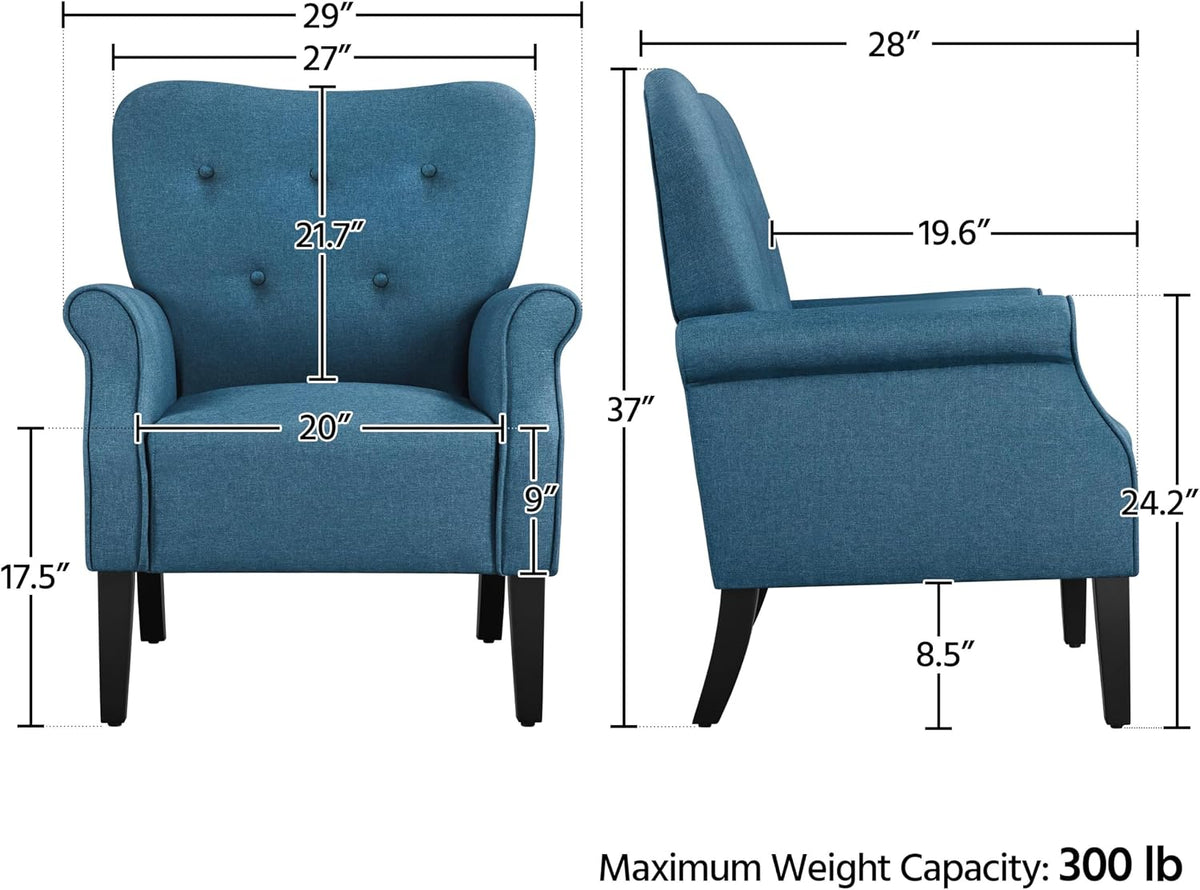 Yaheetech High Back Accent Chair Set of 2 with Rolled Arms, Navy Blue