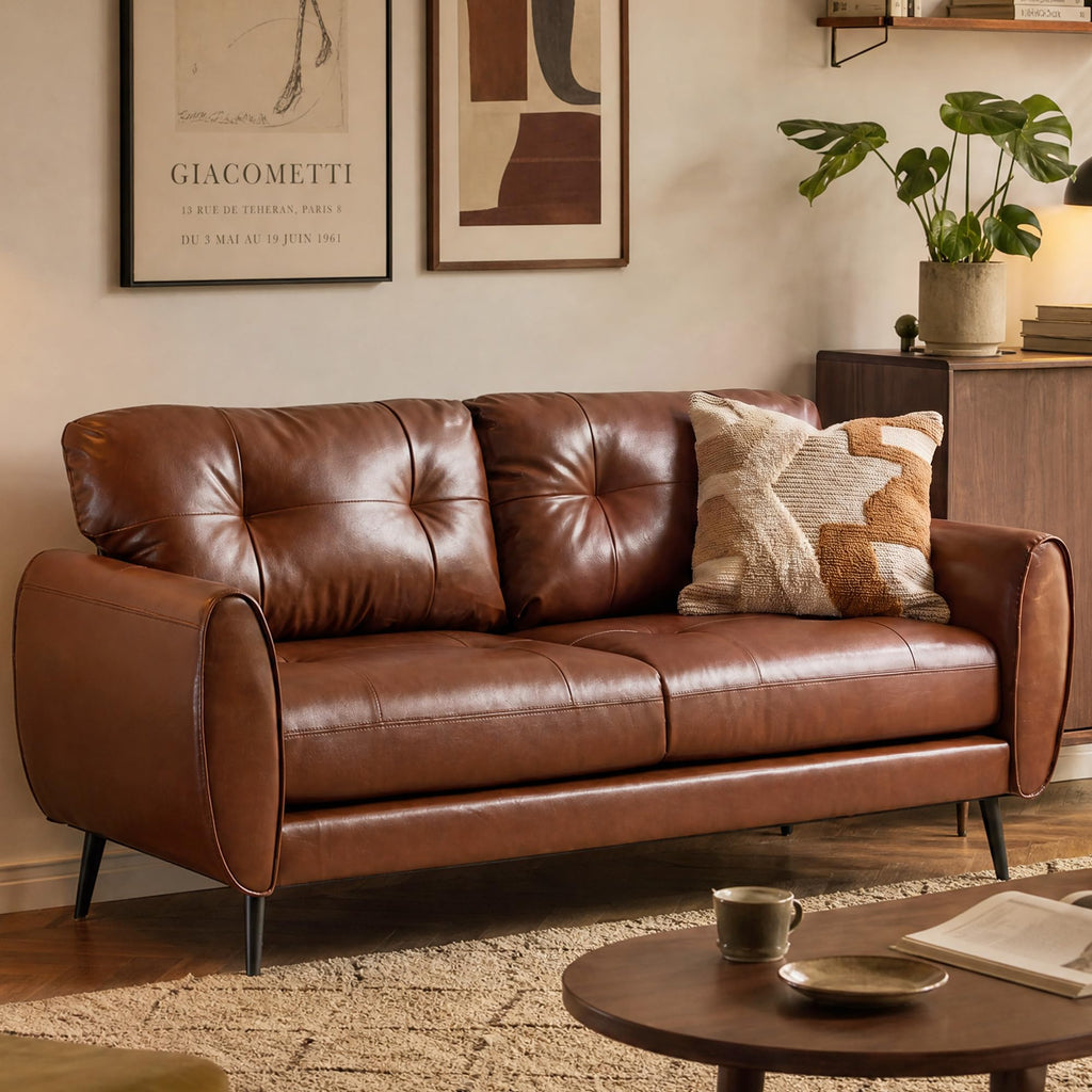 61'' Small Leather Loveseat and Chair, 3 Piece Living Room Sets, Black