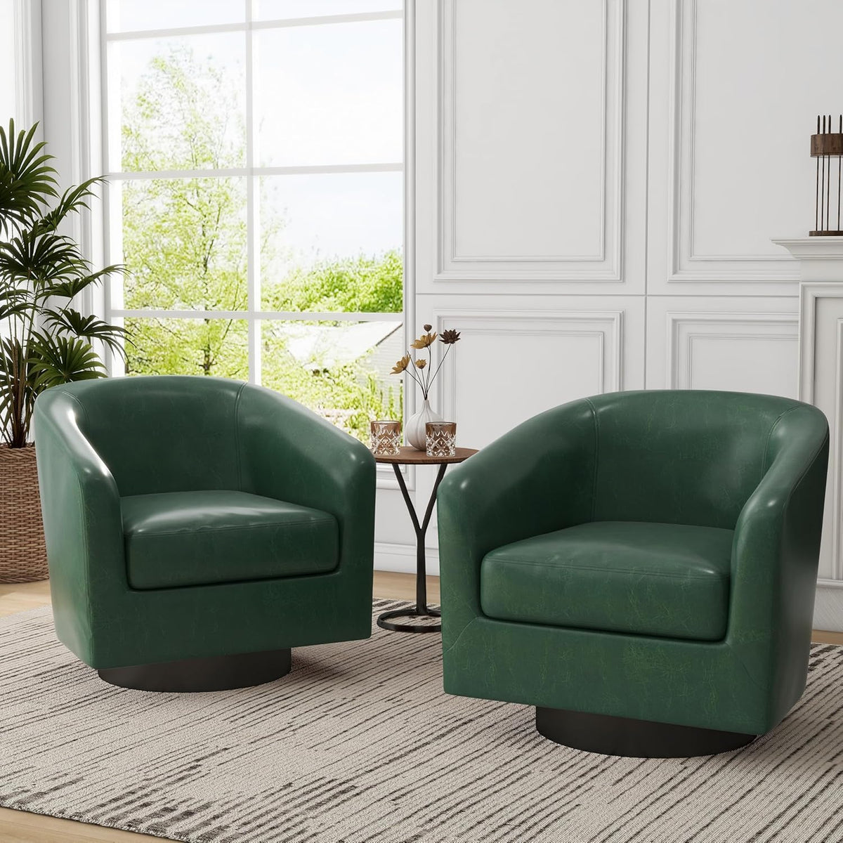 Faux Leather Swivel Accent Chairs Set of 2, Barrel Armchair, Brown