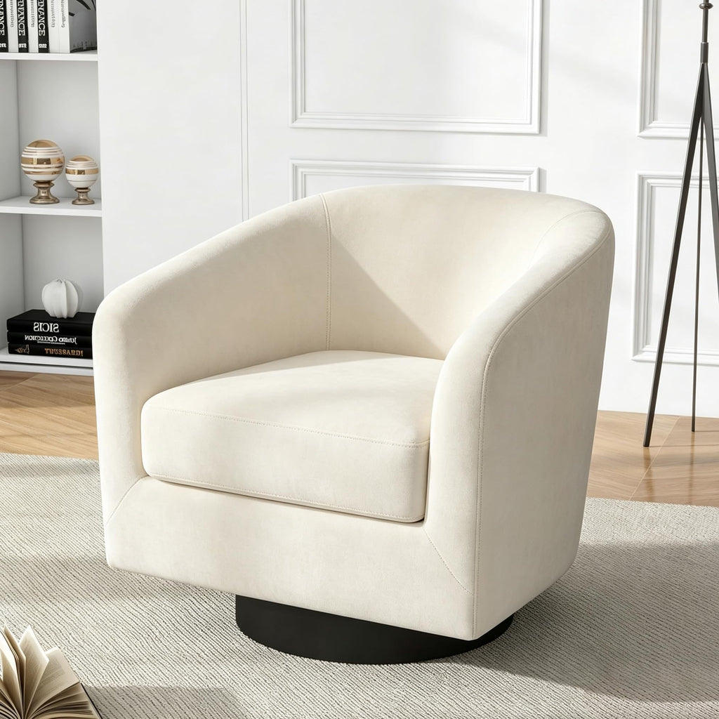 Faux Leather Swivel Accent Chairs Set of 2, Barrel Armchair, Brown