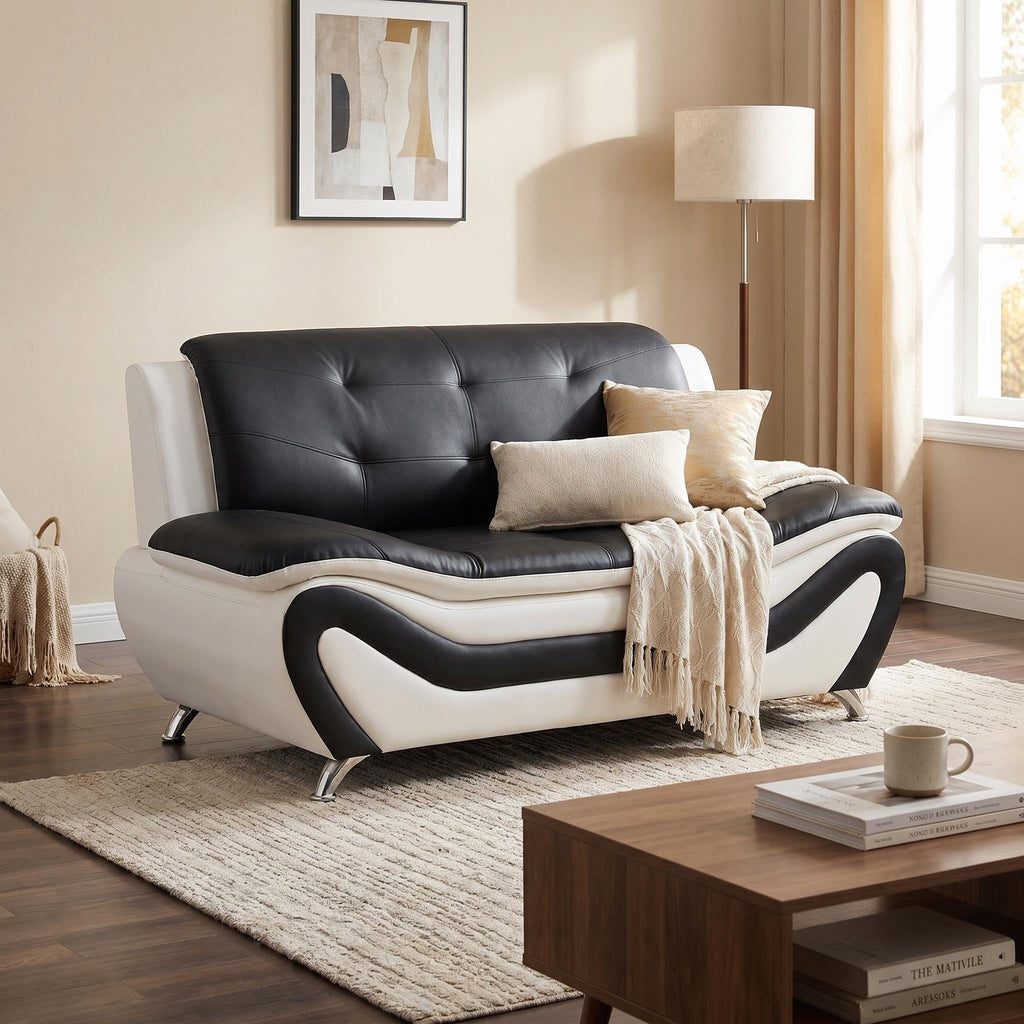 Modern Faux Leather Sofa Set â 3-Piece Living Room Couch with Chrome Legs & Padded Armrests â Includes 1-Seater, 2-Seater & 3-Seater â Contemporary Lounge Furniture for Home & Office (Brown)