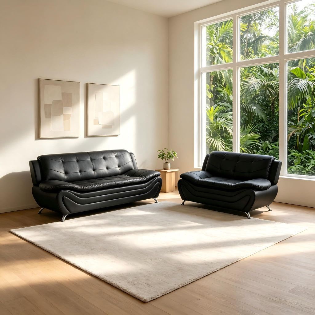 Creamy White Living Room Furniture Set, 2-Piece Modern Faux Leather Couches for Home, Living Room Sofa Sets, 3-Seater Sofa and Loveseat with Metal Feet, Couch Set for Bedroom, Hotel, Office