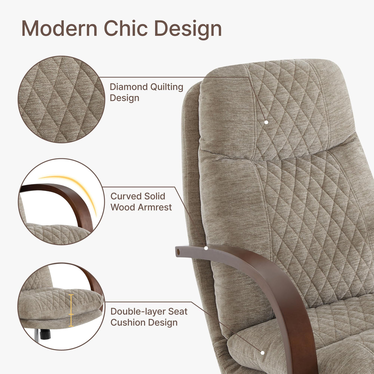KISLOT Home Office Desk Chair, Ergonomic Office Chair with Lumbar Support, Adjustable Swivel Computer Chair with Wheels, Faux Leather Executive Task Chair with Wood Arms, Set of 2, Brown