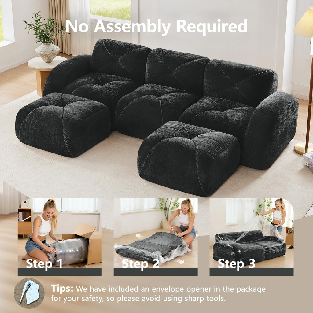 80" Sectional Modular Cloud Couch, Boneless Couch, Loveseat Red