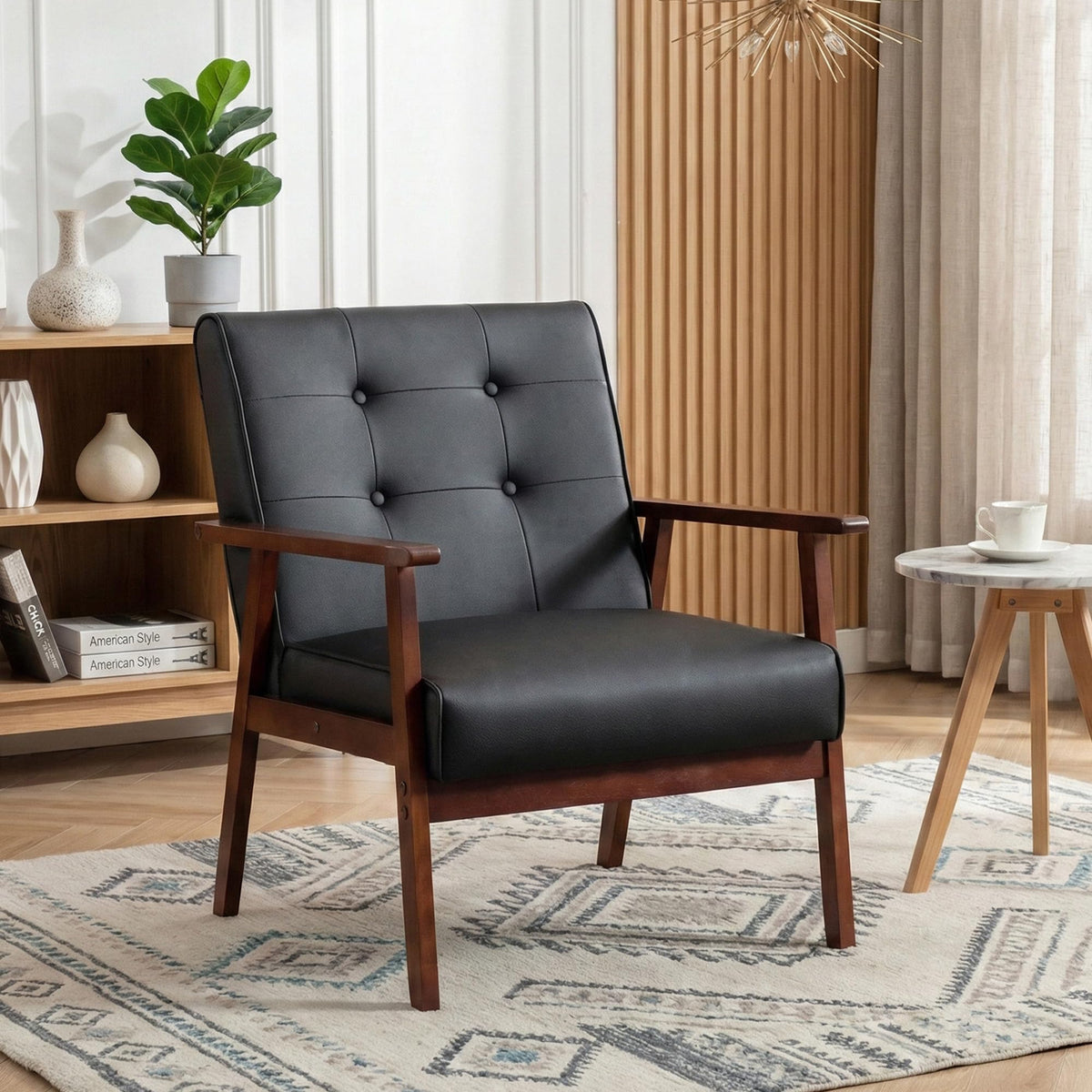 JIASTING Mid-Century Modern Leather Accent Chair Set of 2