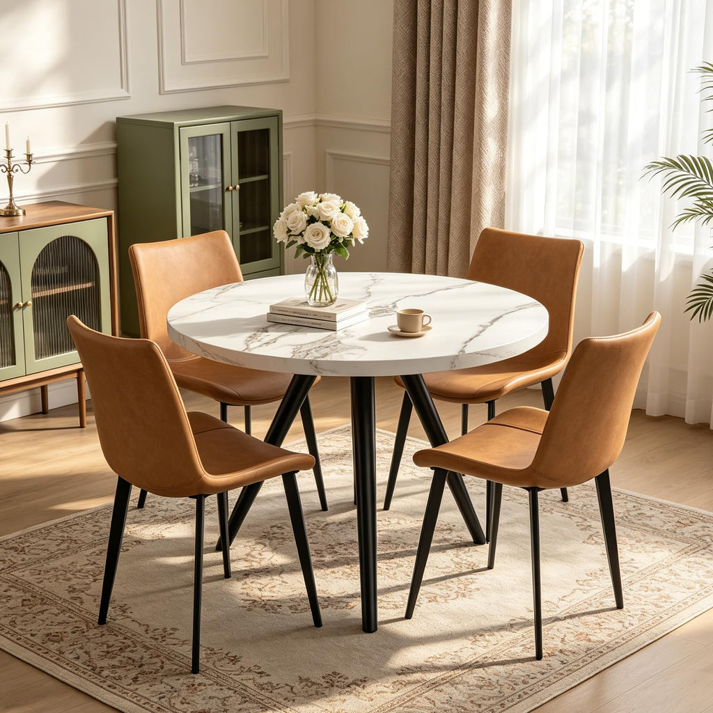 34.6" Round Dining Table Set for 4, Modern Kitchen Coffee Table Set, Walnut