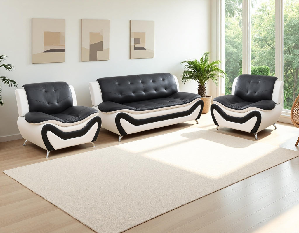 Creamy White Living Room Furniture Set, 2-Piece Modern Faux Leather Couches for Home, Living Room Sofa Sets, 3-Seater Sofa and Loveseat with Metal Feet, Couch Set for Bedroom, Hotel, Office