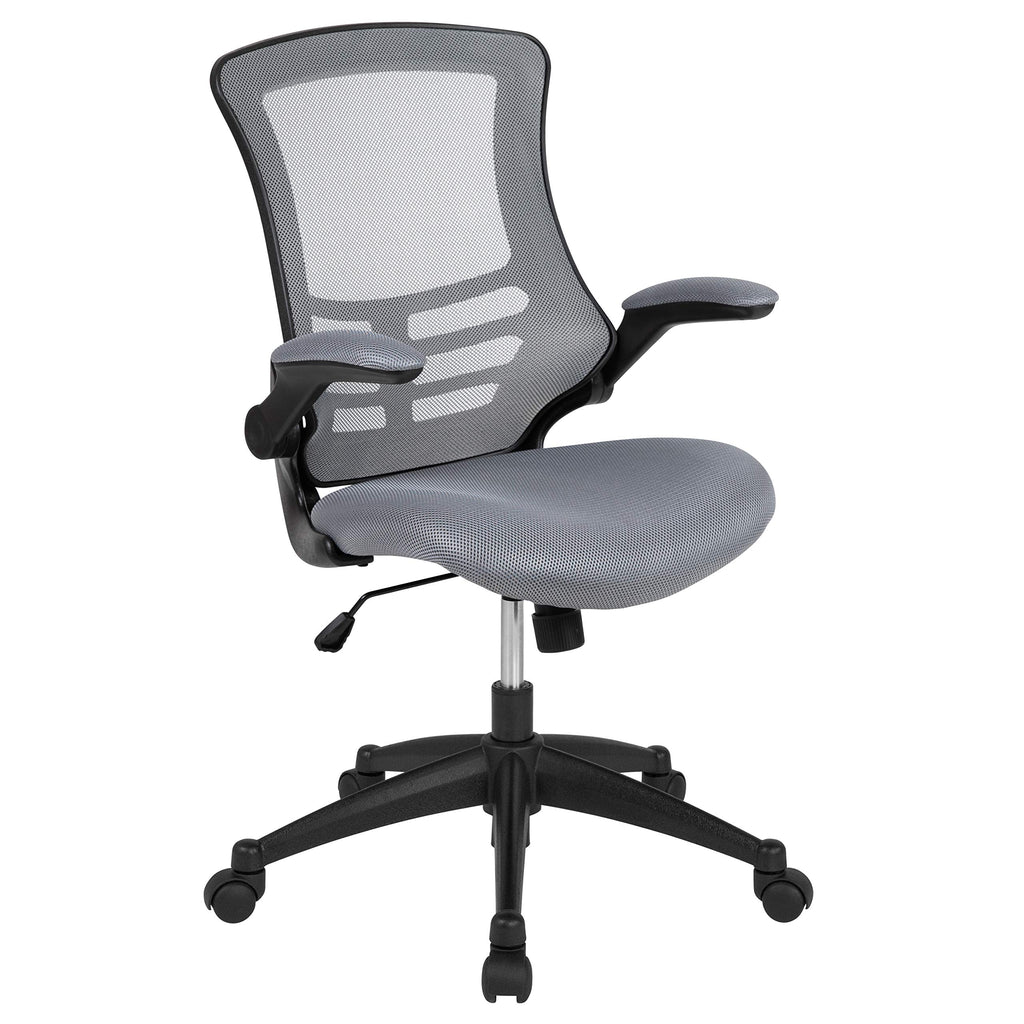 Flash Furniture Set of 4 Mid-Back Swivel Ergonomic Task Office Chairs with Flip-Up Arms, Black Mesh