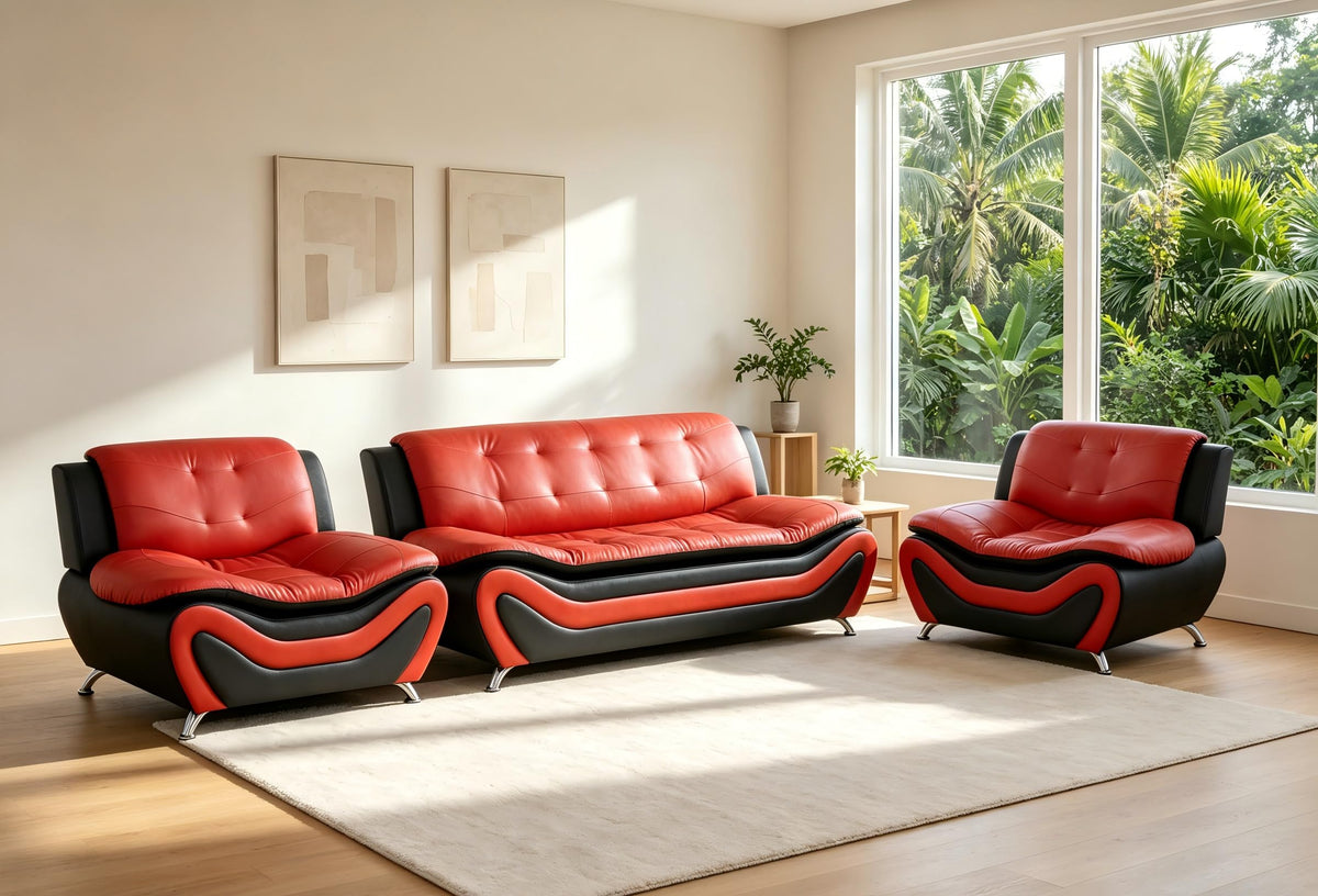Creamy White Living Room Furniture Set, 2-Piece Modern Faux Leather Couches for Home, Living Room Sofa Sets, 3-Seater Sofa and Loveseat with Metal Feet, Couch Set for Bedroom, Hotel, Office