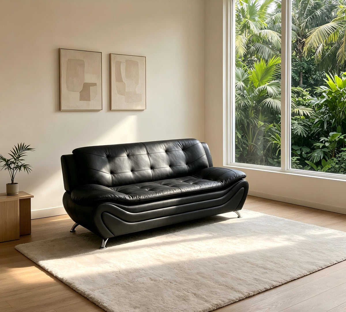 Creamy White Living Room Furniture Set, 2-Piece Modern Faux Leather Couches for Home, Living Room Sofa Sets, 3-Seater Sofa and Loveseat with Metal Feet, Couch Set for Bedroom, Hotel, Office