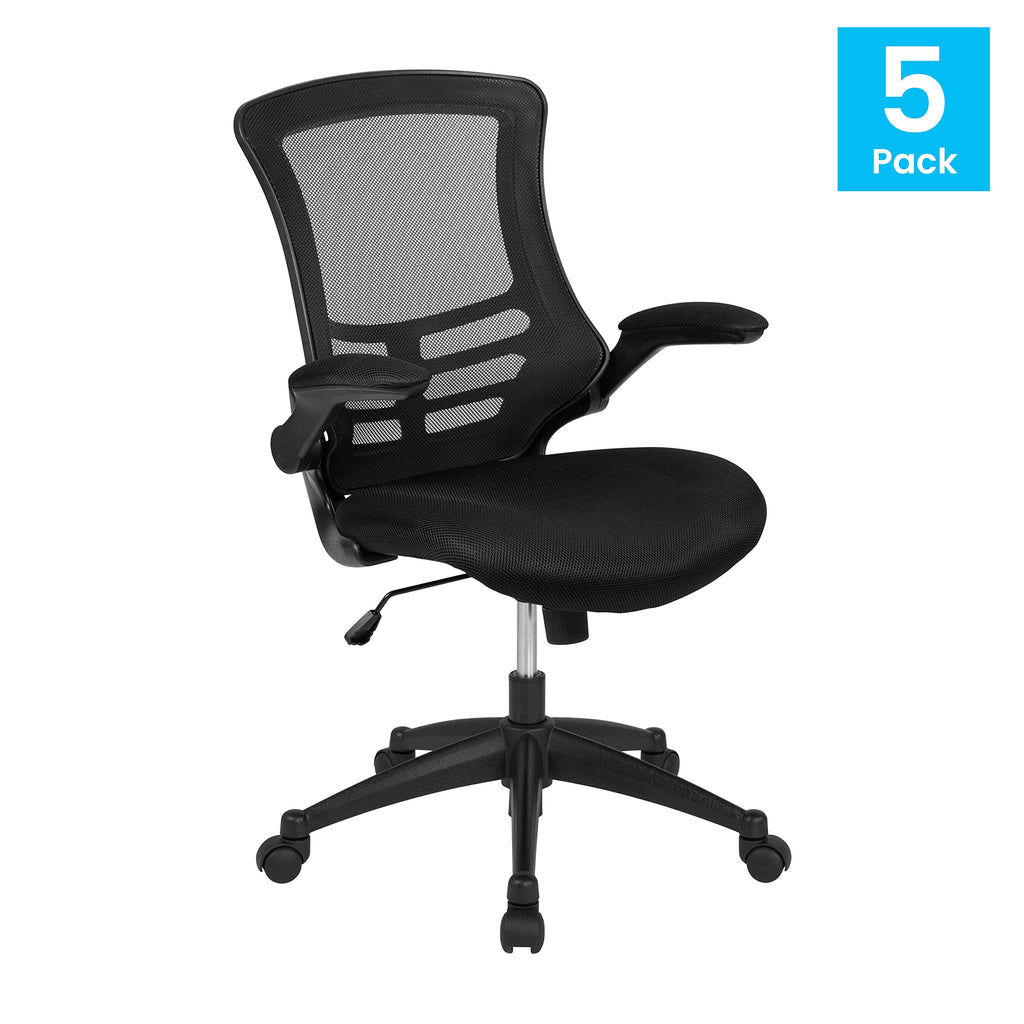 Flash Furniture Set of 4 Mid-Back Swivel Ergonomic Task Office Chairs with Flip-Up Arms, Black Mesh