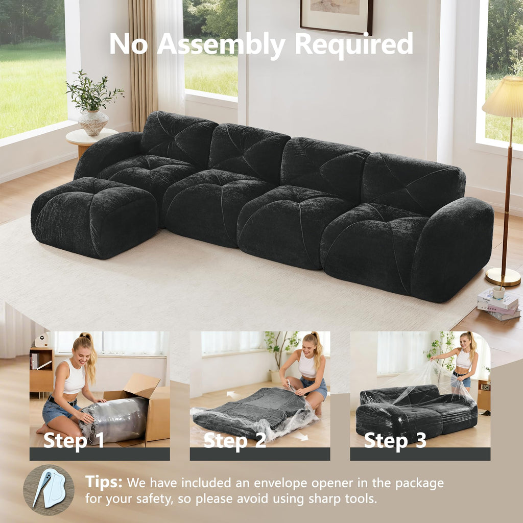 80" Sectional Modular Cloud Couch, Boneless Couch, Loveseat Red