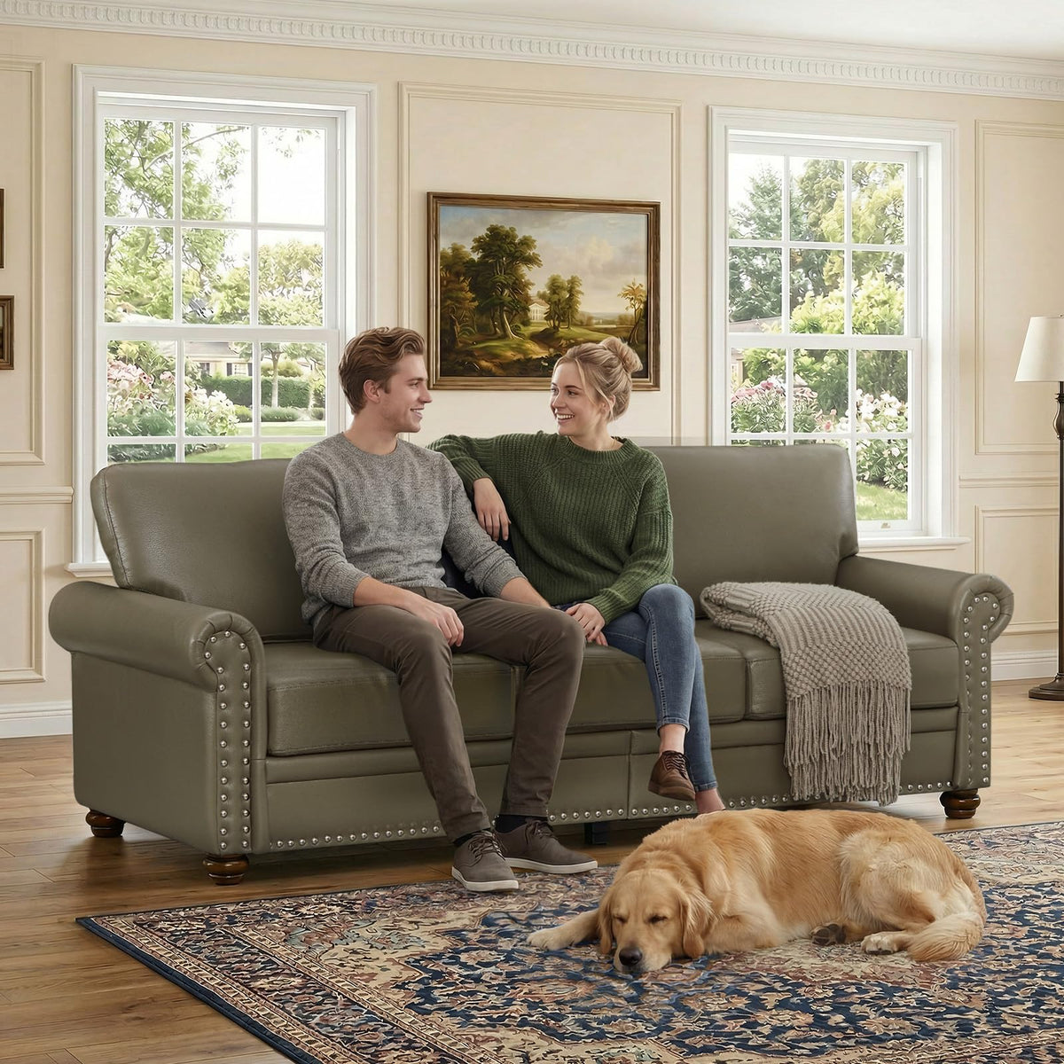 2 Piece Couch Sets for Living Room,Mid Century Modern Couch with Storage Nailhead Trim & Rolled Armrests,Deep Seat Comfy Couch,Furniture Set for Living Room,Bedroom,Office(Navy Blue,Loveseat+3 Seater)