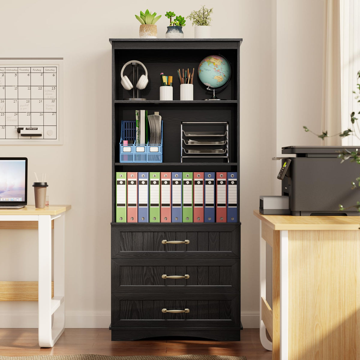 Gizoon 70'' Tall Bookcase Set of 2 with 3 Drawersï¼White