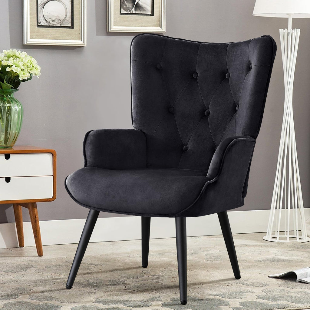Furniliving PU Leather Accent Chair for Living Room, Upholstered Reading Chair with High Backrest, Tufted-Button Wingback Armchair for Bedroom, Dressing Room, Home Office, Brown, Set of 2