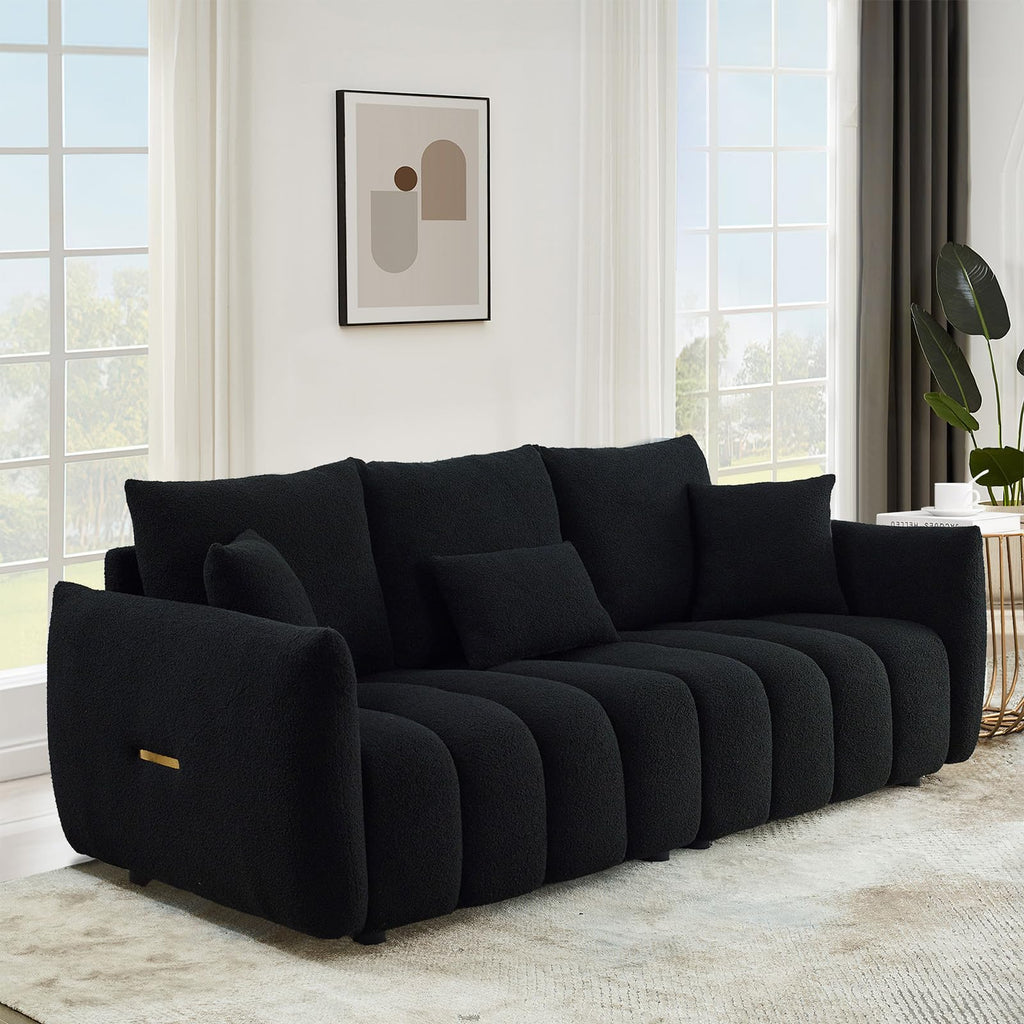 Antetek Teddy Fabric Sofa Set for Living Room, 2 Pieces Modern Deep Seat Oversized 3-Seater Cloud Boucle Couch for Bedroom, Office, Apartment, Furniture Set, 78-inch, Black (2 Pieces)