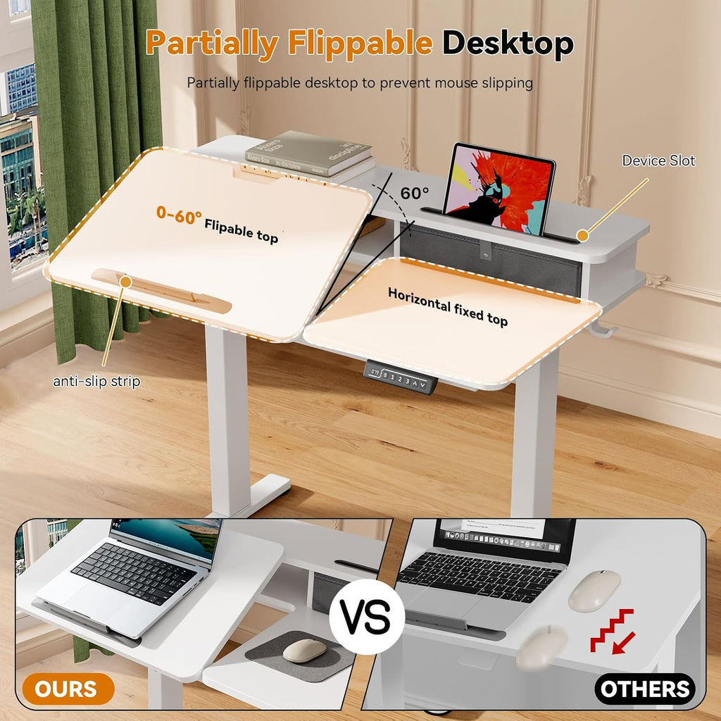 Gibbon Mounts 40â Standing Desk 60Â° Tilt Electric Drafting Table with Shelf