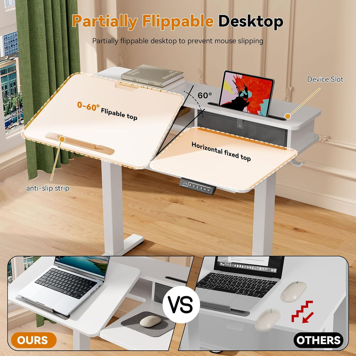 Gibbon Mounts 40â Standing Desk 60Â° Tilt Electric Drafting Table with Shelf