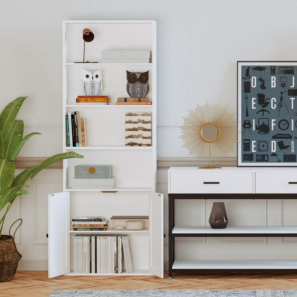 IRONCK Industrial Bookshelves and Bookcases with Doors Floor Standing 6 Shelf Display Storage Shelves 70 in Tall Bookcase for Home Office, Living Room