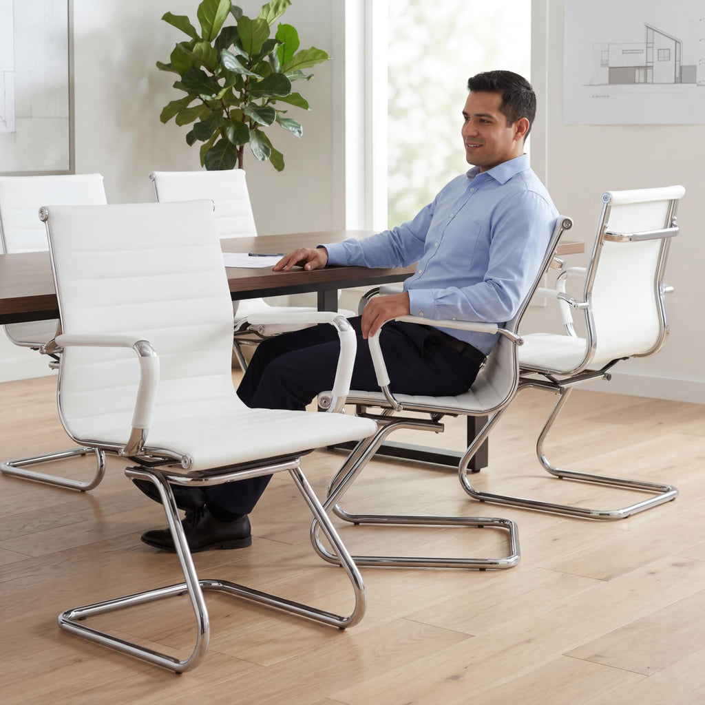 Reception Chairs Leather Conference Guest Chair Heavy Duty Back Support Office Chair, Set of 2 (Navy)