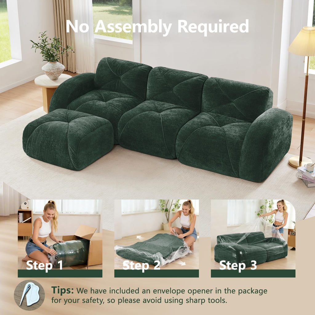 80" Sectional Modular Cloud Couch, Boneless Couch, Loveseat Red