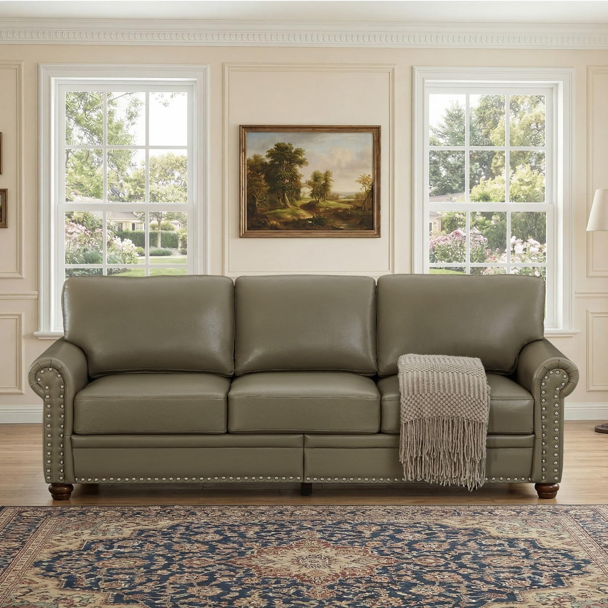 2 Piece Couch Sets for Living Room,Mid Century Modern Couch with Storage Nailhead Trim & Rolled Armrests,Deep Seat Comfy Couch,Furniture Set for Living Room,Bedroom,Office(Navy Blue,Loveseat+3 Seater)