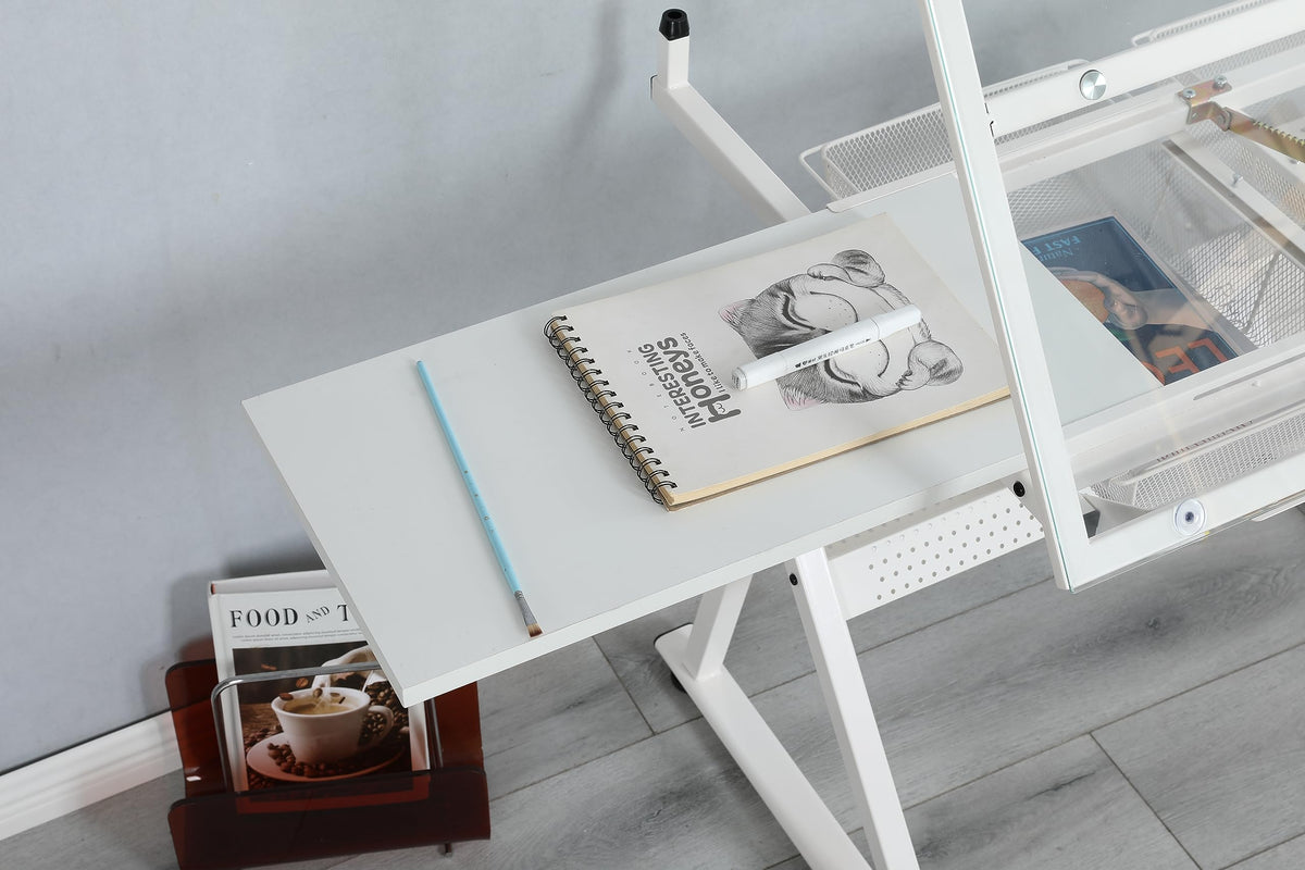 Glass Drafting Table Art Desk â Adjustable Professhional Artwork Drawing Drafting Table Desk, Glass-Topped Art Table for Craft Station Studio Home Office School w/Drawers (Black)