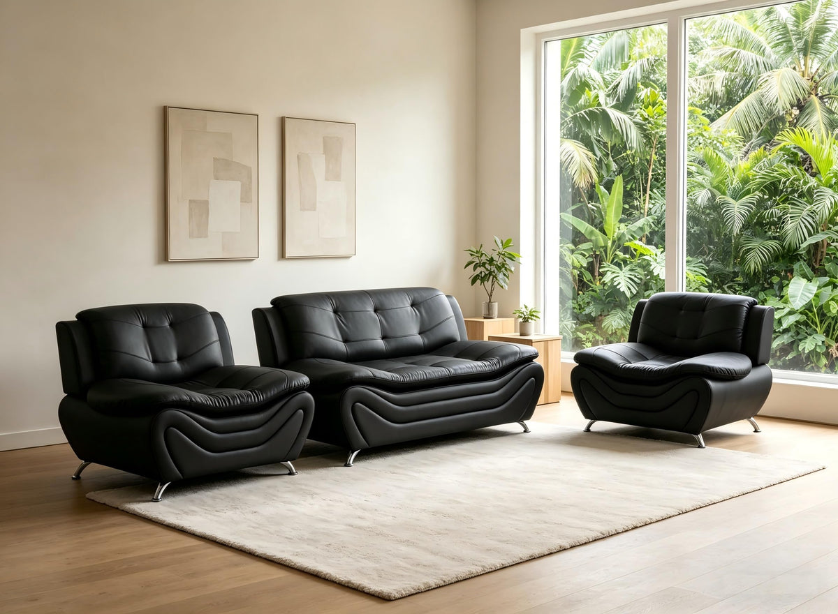 Creamy White Living Room Furniture Set, 2-Piece Modern Faux Leather Couches for Home, Living Room Sofa Sets, 3-Seater Sofa and Loveseat with Metal Feet, Couch Set for Bedroom, Hotel, Office