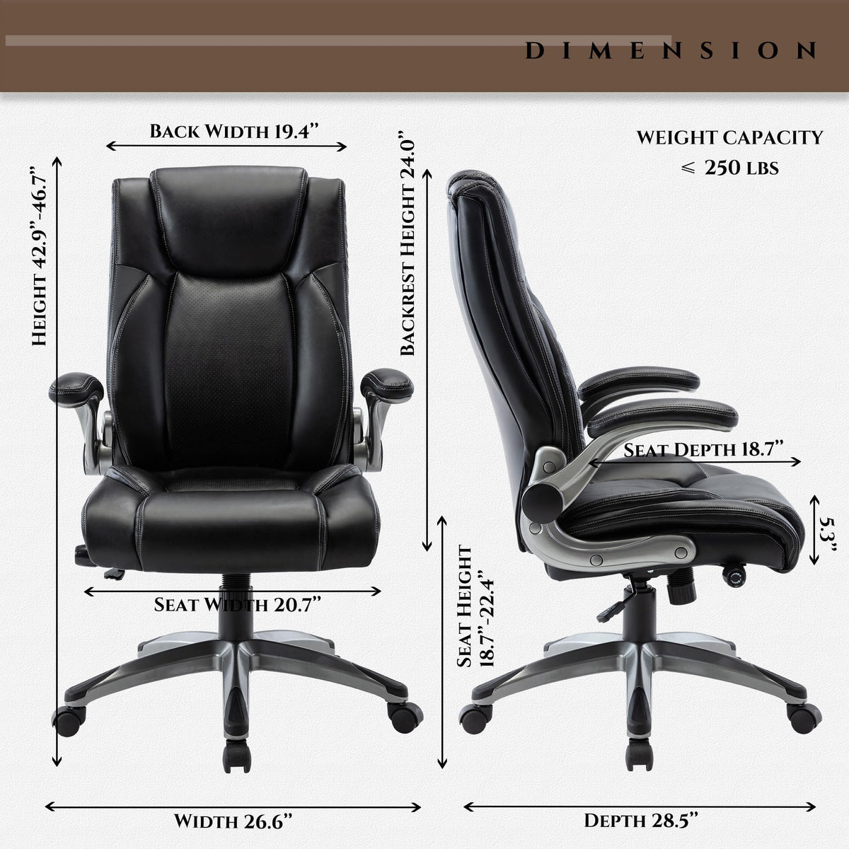 COLAMY High Back Executive Office Chairs, Ergonomic PU Leather Desk Chairs with Flip-Up Armrests, Adjustable Height, Lumbar Support, Comfortable Computer Chairs for Home Office, Set of 2