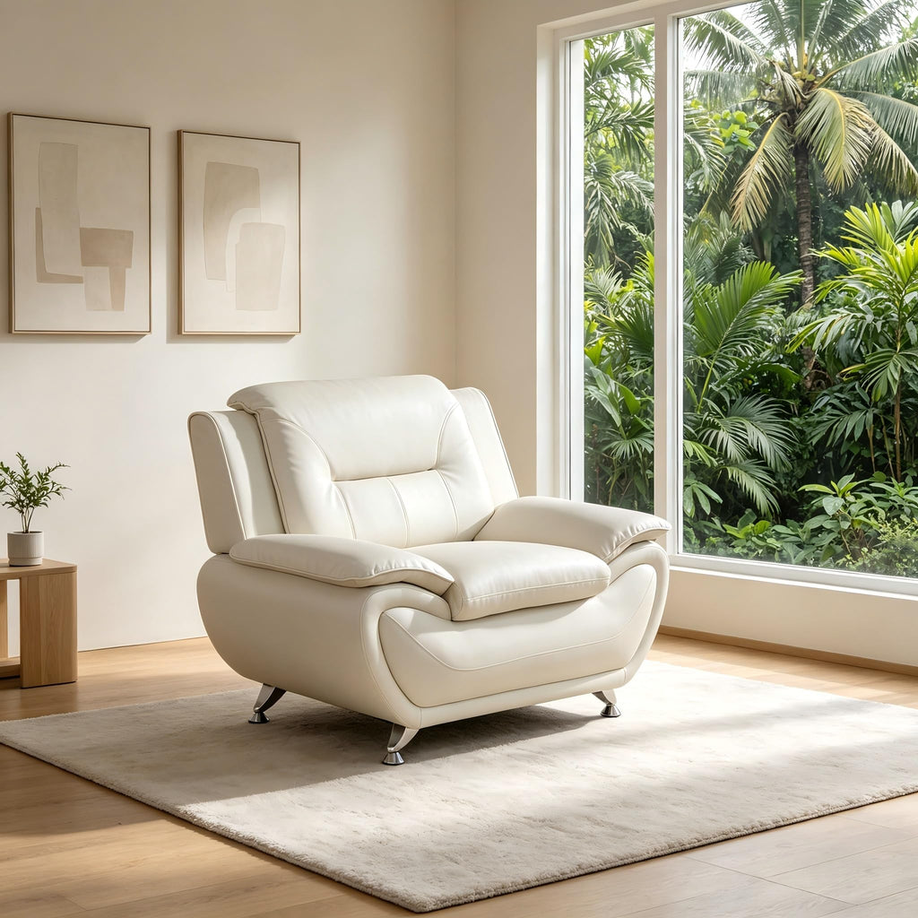 Creamy White Living Room Furniture Set, 2-Piece Modern Faux Leather Couches for Home, Living Room Sofa Sets, 3-Seater Sofa and Loveseat with Metal Feet, Couch Set for Bedroom, Hotel, Office